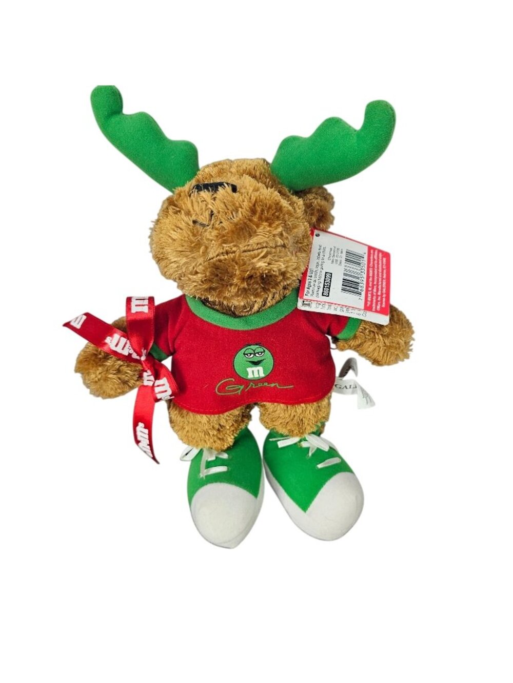 M&Ms Plush Reindeer Toy Brown Red Green Christmas Stuffed Animal Gift 8"